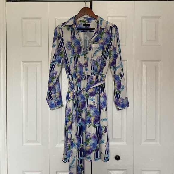 Women’s J Crew A Line Shirt Dress In Vintage Floral Stripe Size Medium - Picture 1 of 8